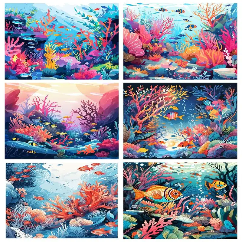 

RUOPOTY Paint By Number For Adults With Frame Underwater World DIY Acrylic Paints Arts Crafts For Home Room Wall Decor