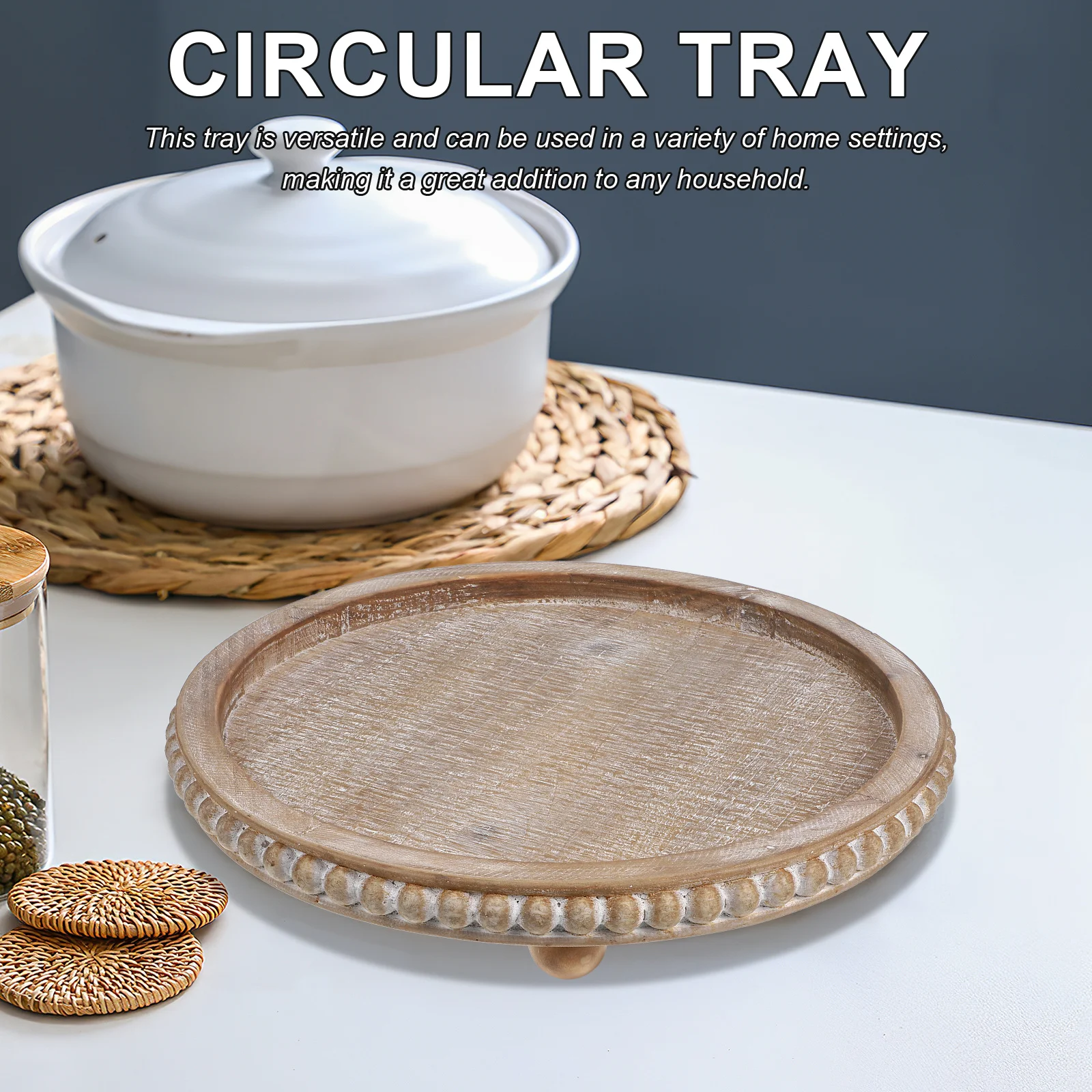 

Wood Rustic Round Wooden Display Plate Round Base for Home Living Room Kitchen Decorative Tray Wood Tray Table Decor