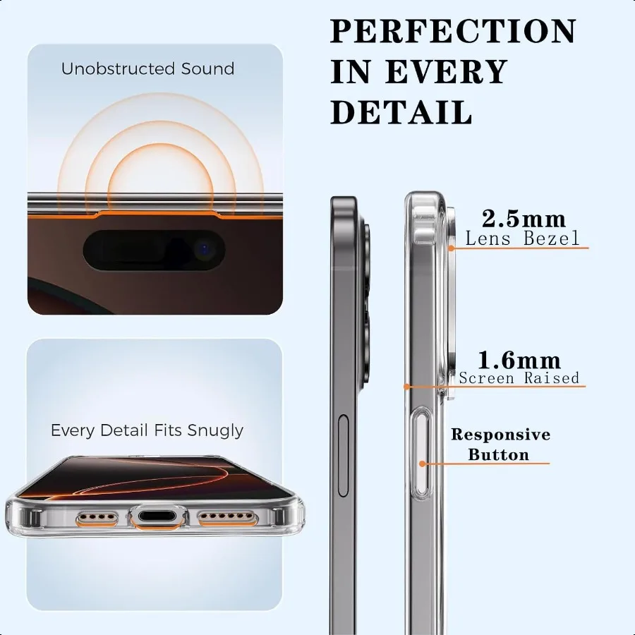Funda transparente magnética para iPhone 17 Pro Max con protector de pantalla de privacidad [no amarillento] Funda delgada a prueba de golpes compatible con Ma