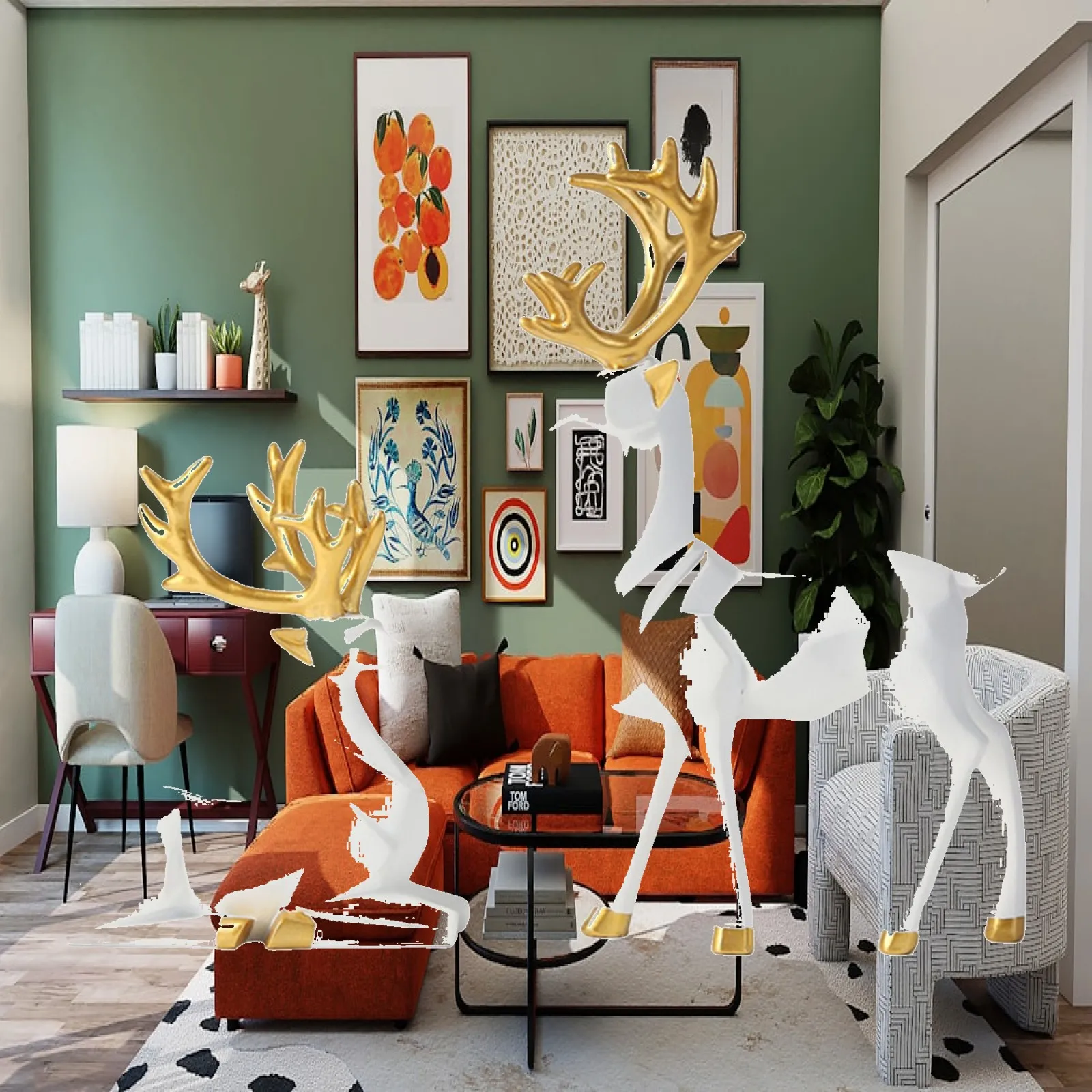 Standing Sitting Deer Decorations Resin Reindeer Figurine for Living Room Wine Cabinet Shelf Housewarming Gift