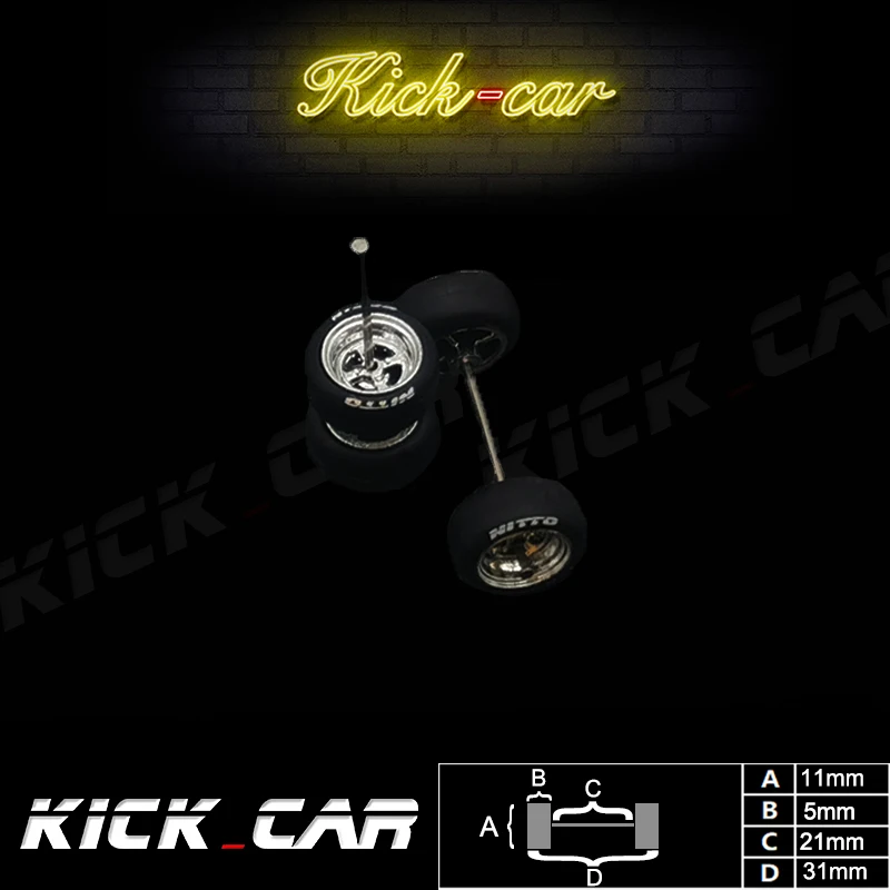 Kickcar-ruedas de ABS 1/64 para coche modelo con neumático de goma tipo 1, piezas modificadas galvanizadas, vehículo de carreras de juguete,