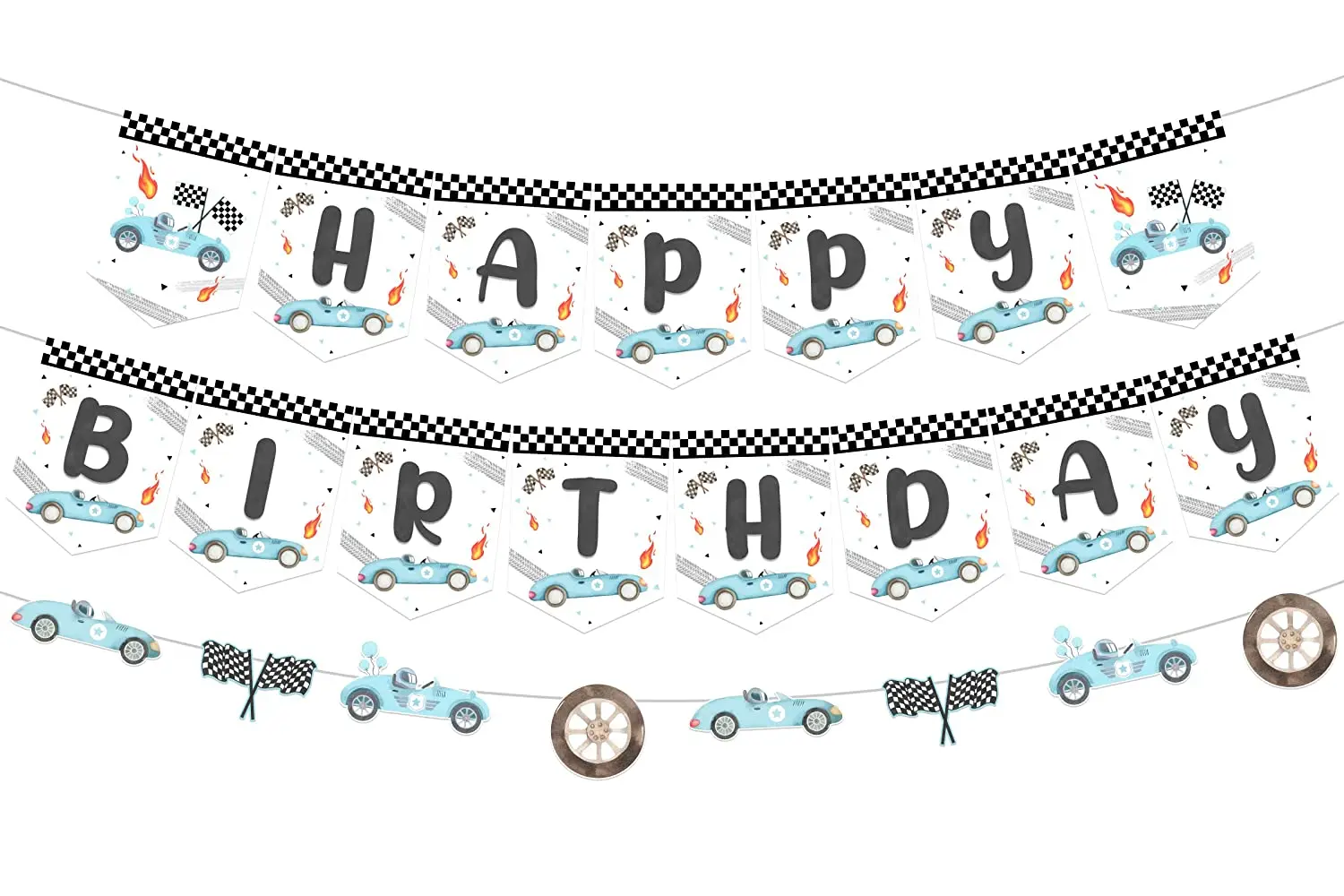 Funmemoir Race Car Birthday Party Decorations for Boys Happy Birthday Banner Racing Car Garland Let's Go Racing Party Supplies