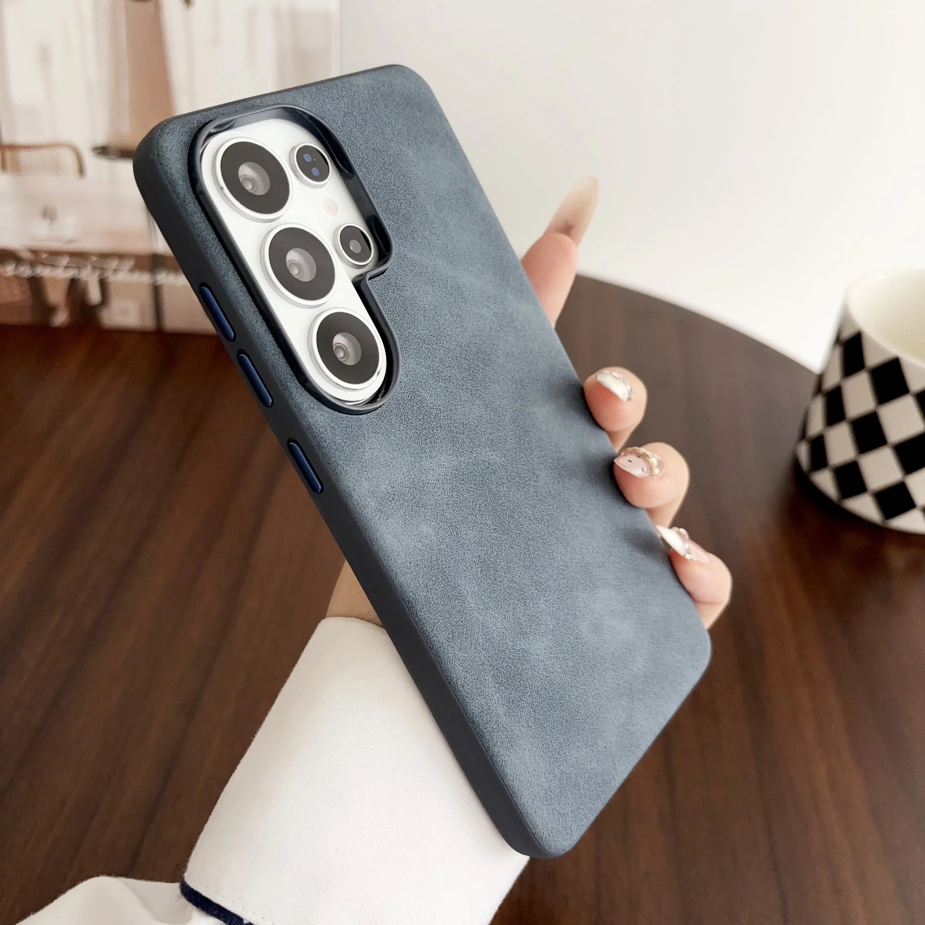 Fashion Lambskin Leather Texture Matte Armor Case For Samsung S26 S25 S24 S23 S22 Ultra Plus Lens Shockproof Phone Protect Cover