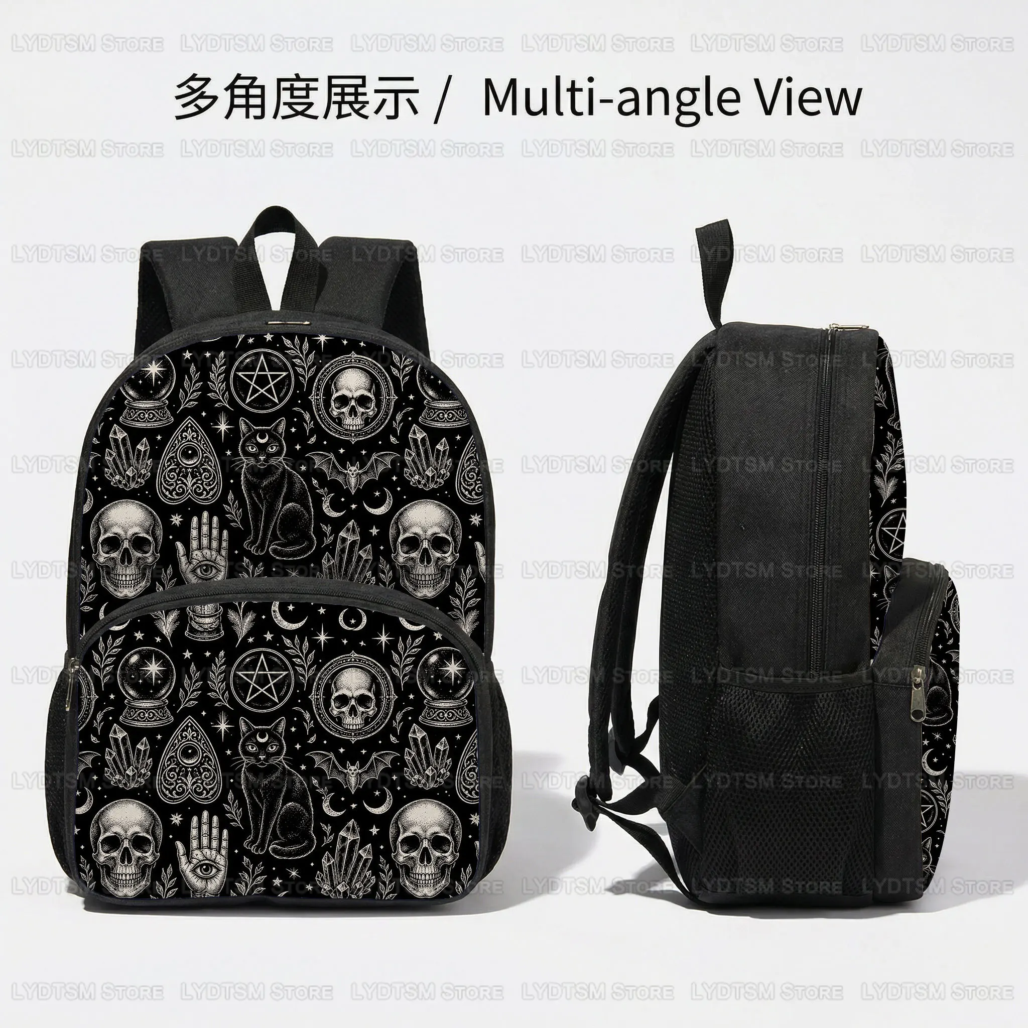 Gothic Witchcraft Black Cat Skull Backpacks for Boys Girls Occult Mystical School Bag Large Capacity Travel Laptop Backpack
