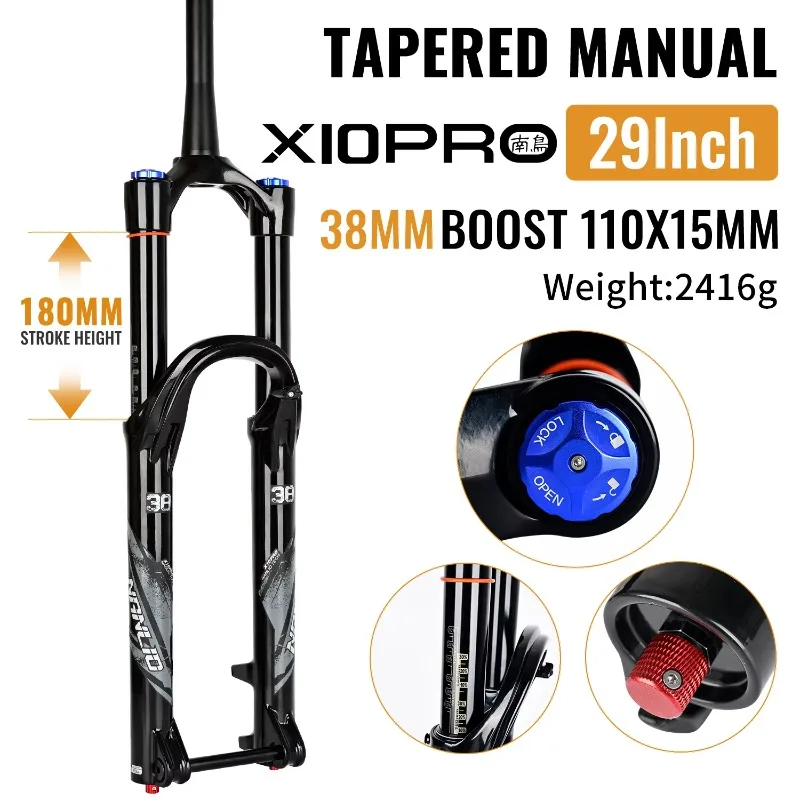 X10PRO High‑Rigidity Air Fork 27.5/29" 36/38mm Stanchion 160/180mm Boost 110x15mm Thru Axle Trail AM Enduro MTB Front Fork view 6