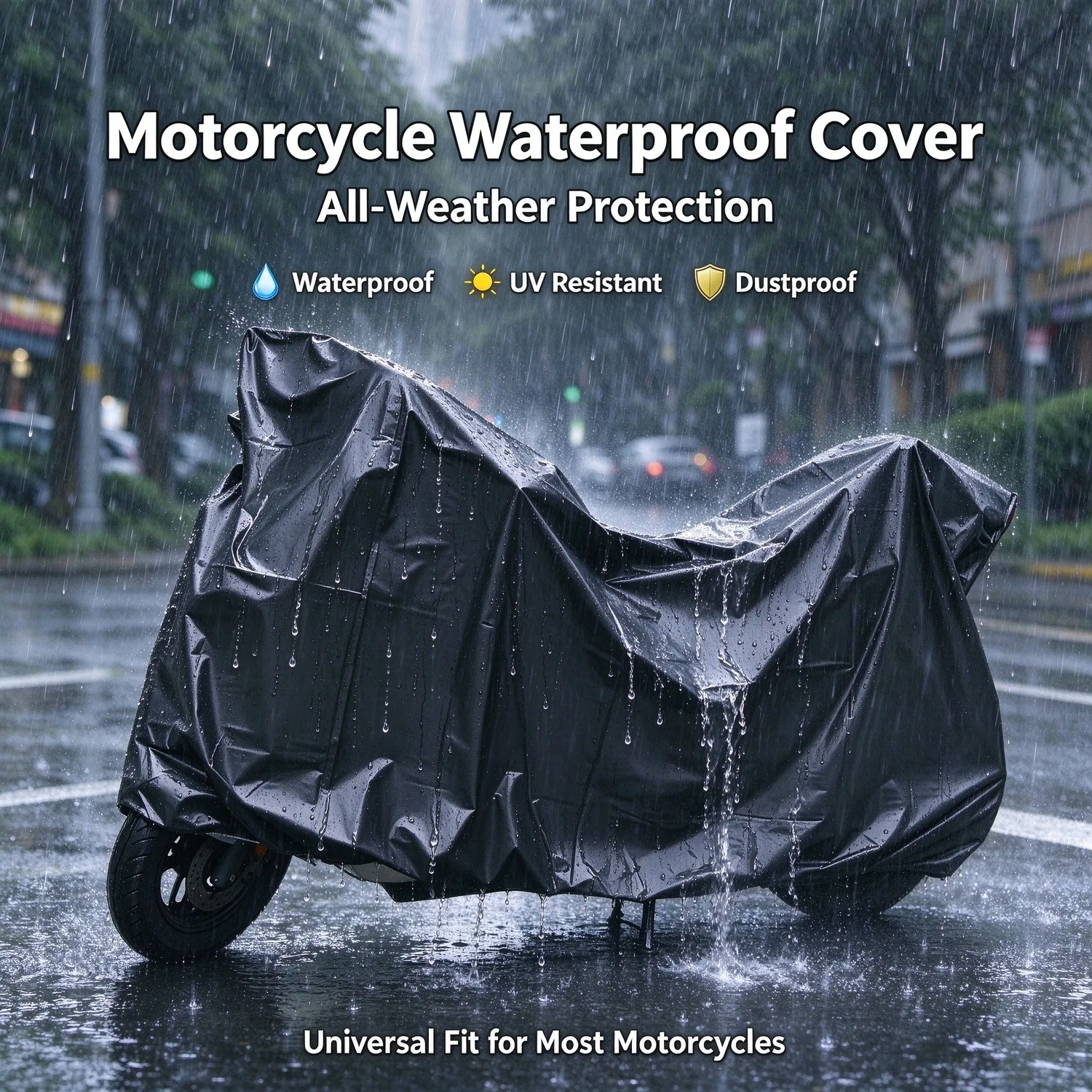 Motorcycle Cover Waterproof Outdoor, All Weather Dust UV Protection Universal Fit Motorbike Scooter Cover for Motorcycles