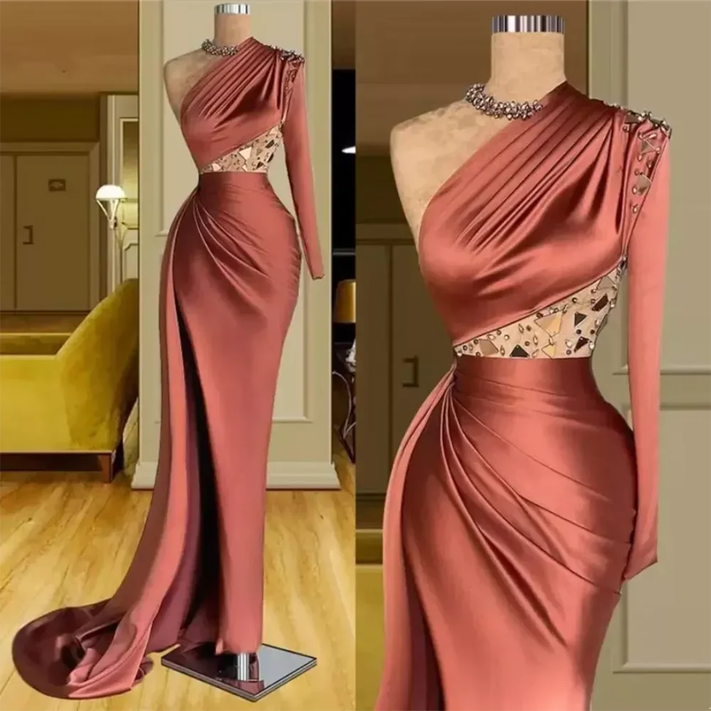 Elegante One-Shoulder-Perlenfalte Meerjungfrau formelle Abendkleider Geburtstagsfeier Ballkleider individuell gestaltet