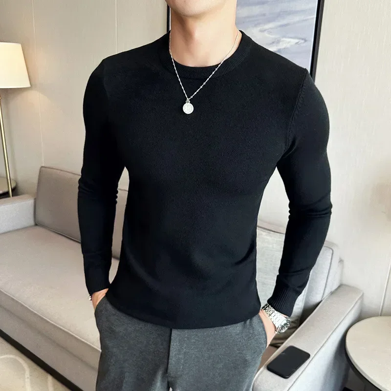 Men's Knitted Sweater Winter Pullovers for Male Solid Color Men Sweaters Black Red Khaki Purple Casual Fashion Warm Men's Top