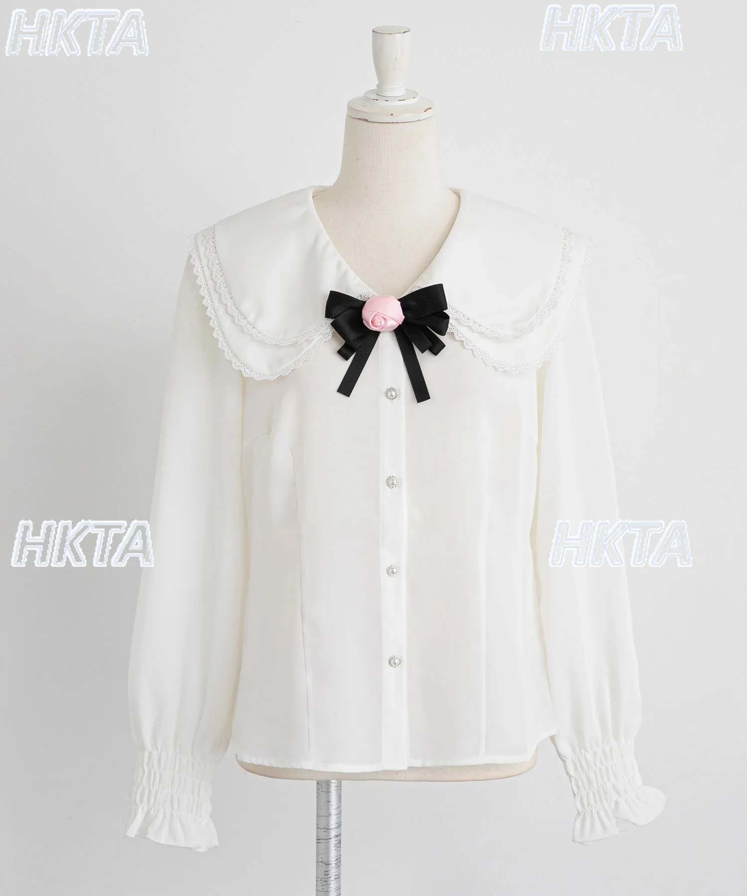 الحلو الخريف جديد تنوعا قميص أبيض المرأة لطيف مزدوجة طوق ثلاثي الأبعاد زهرة القوس كم طويل الشيفون البلوزات الأعلى