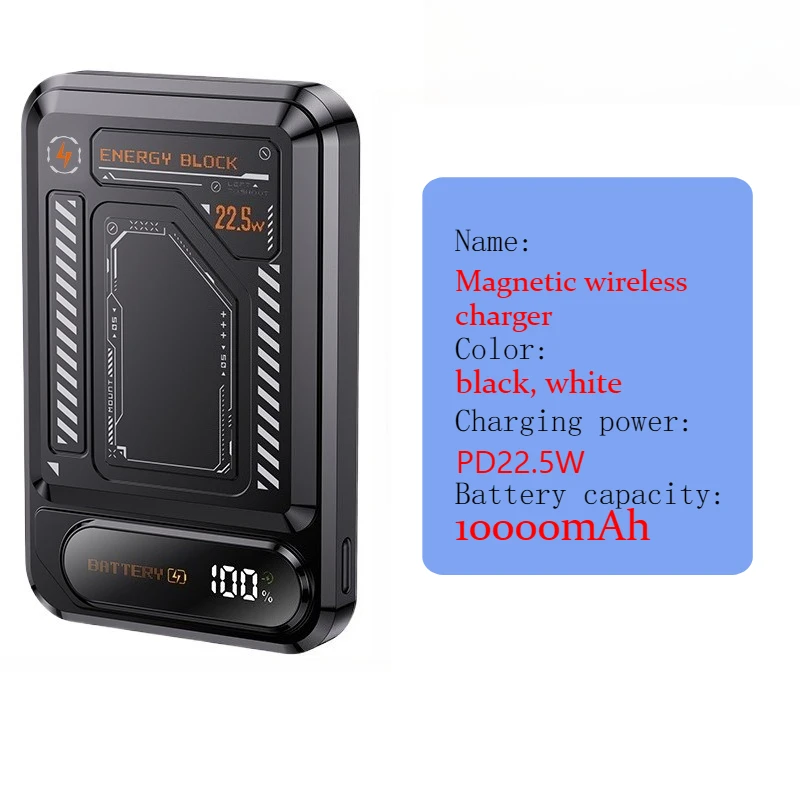 

Mini Macsafe Power Bank 10000 мАч, большая емкость, 22,5 Вт, цифровой дисплей с быстрой зарядкой для Macsafe IPhone, Samsung, Xiaomi, Huawei
