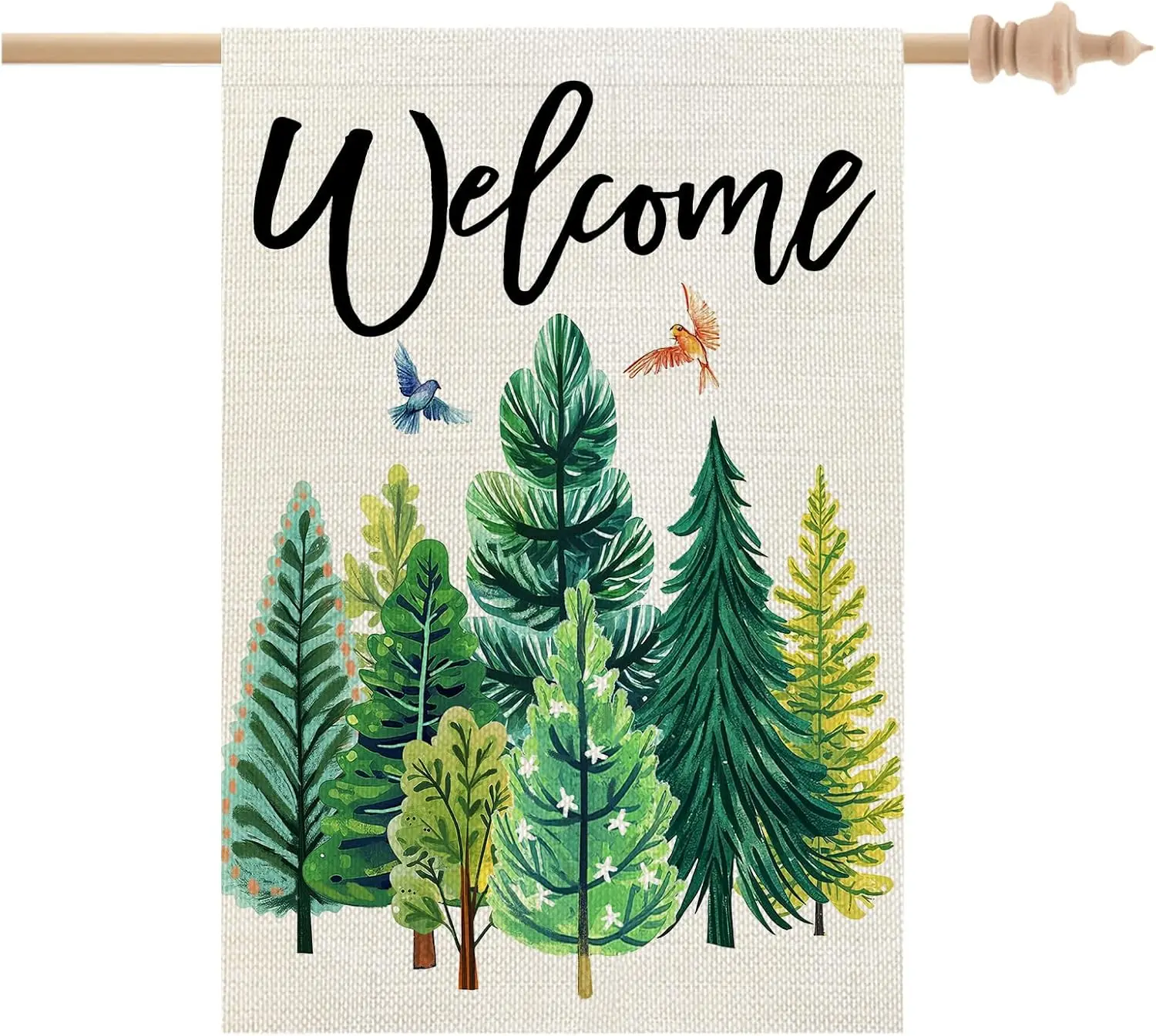 CROWNED BEAUTY Spring Summer House Flag Green Trees Double Sided 28x40 Inches Large Burlap Welcome Holiday Seasonal Yard Dec AAS