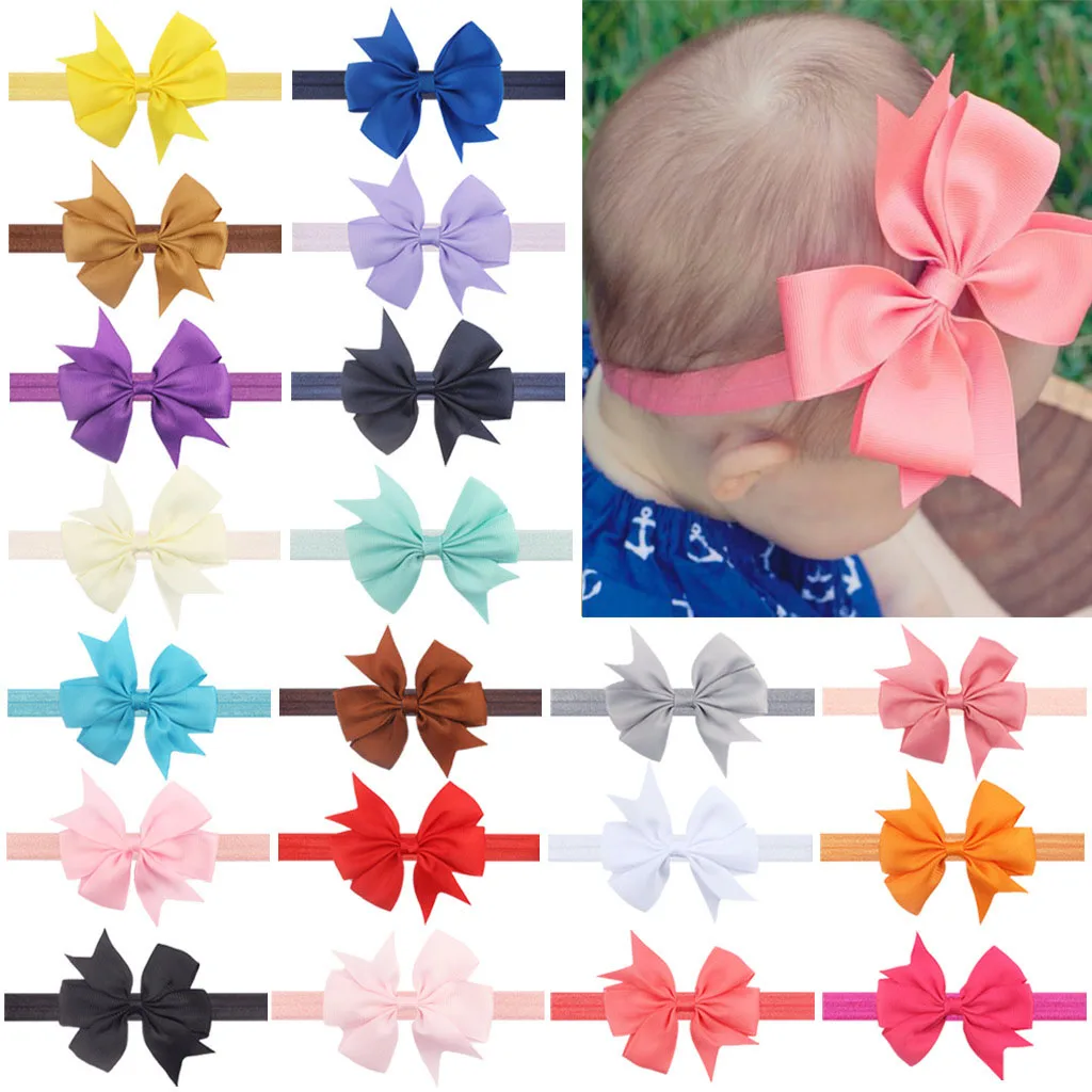 21 Colors of Elastic Hair Bands for Baby Girls Solid Color Headwear Grograin Ribbon Bowknot Headband Infant Kid Hair Accessories