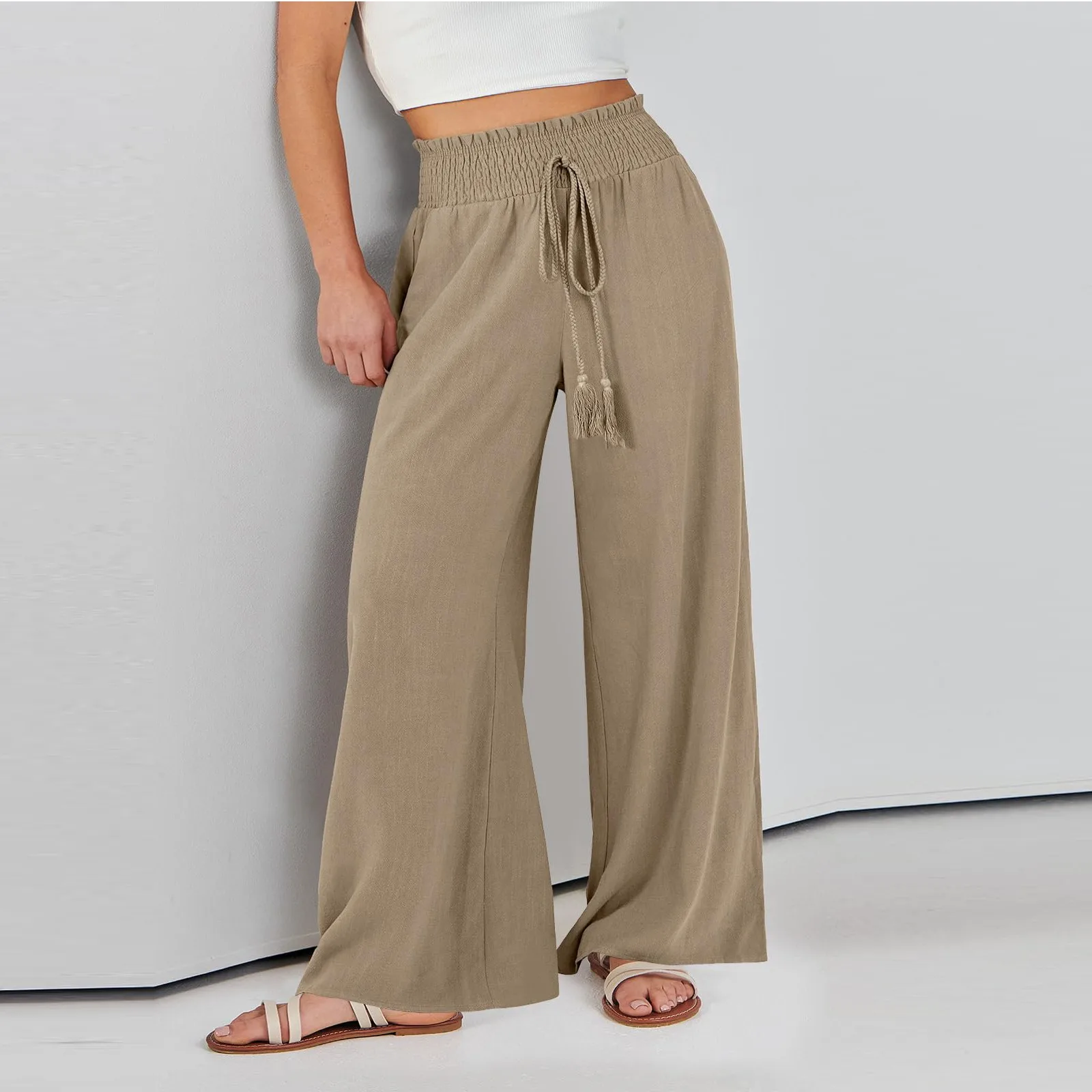 

Loose Summer Women Trousers Slim Fit High Waist Ice Silk Pleated Casual Trousers Polypropylene Fabric One Size Fits All