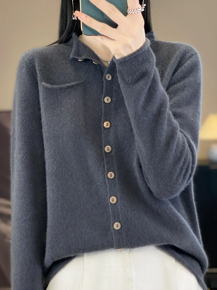 Pull en pure laine mérinos pour femme, veste à volants, cardigan, tricots Grace, vêtements féminins, nouvelle mode, printemps, 2024, Y-UR, 100%