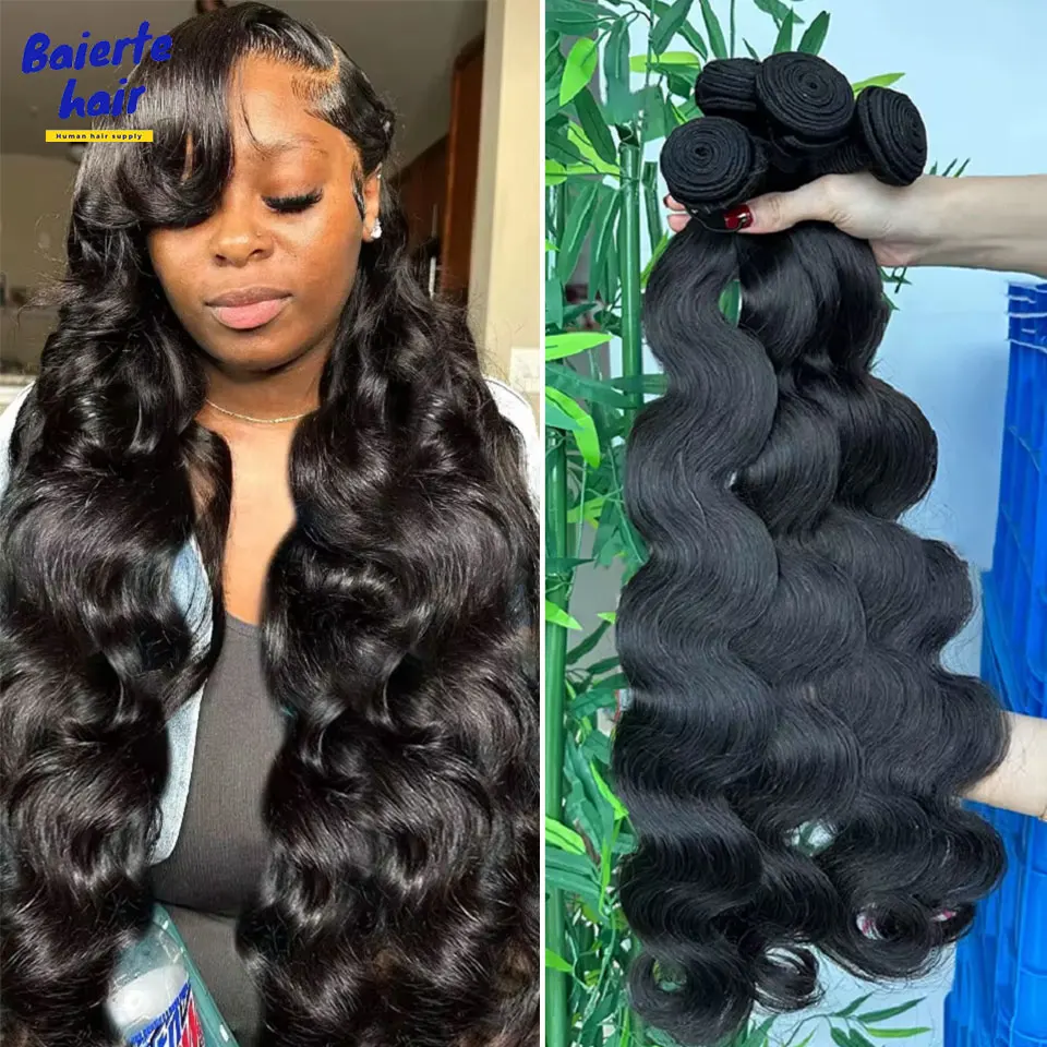 Long Body Wave Human Hair Bundles Raw Indian Remy 100% Unprocessed Human Hair Natural Color Body Wave Extensions 30 - 38 40 Inch