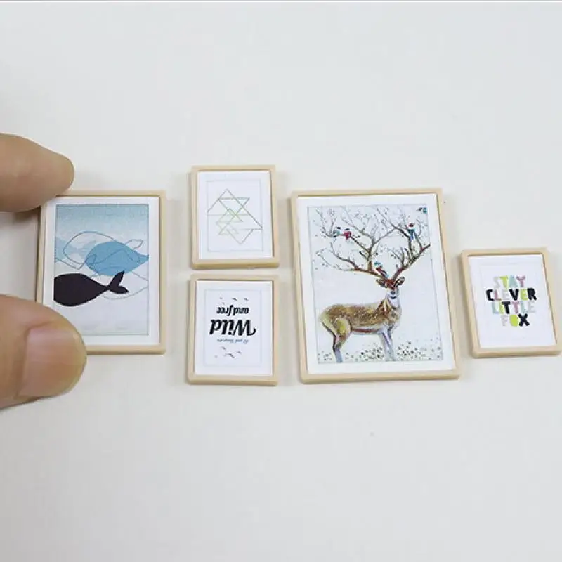 1세트 인형 집 DIY 액세서리 1:12 인형 집 미니어처 빈티지 벽화 사진 벽 장식