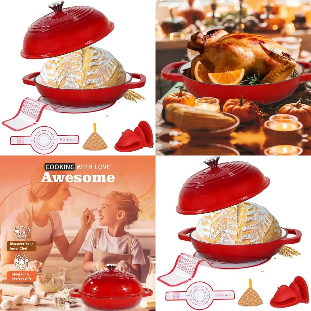 

Enameled Cast Iron Bread Oven, 6 Quart Dutch Oven for Bread Sourdough Baking, 11" Thick Enamel Bread Baking Pan Kit with Lid for