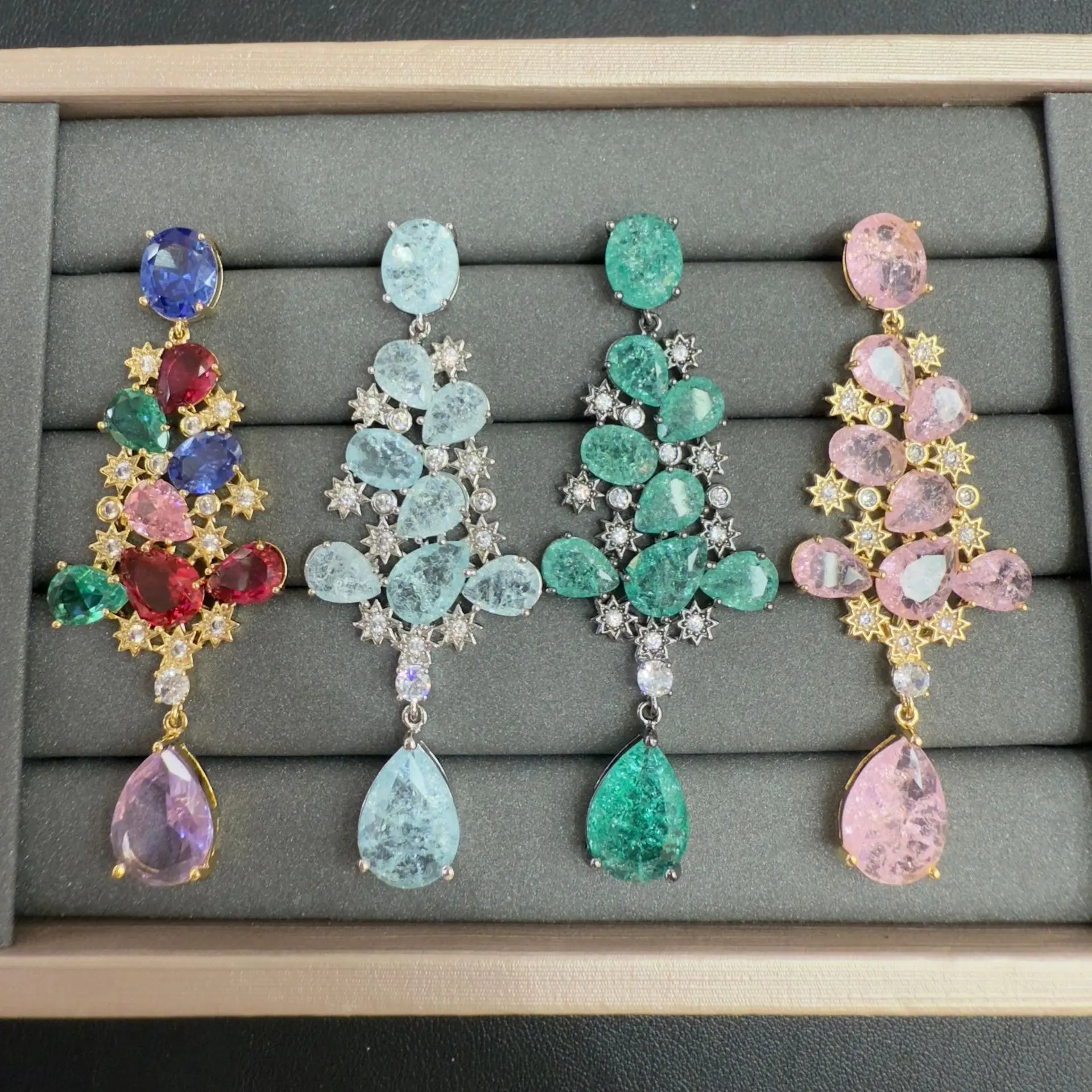 

unique luxury earrings for women jewelry long pendant earrings green pink blue multicolor water drop classy jewelry party gift