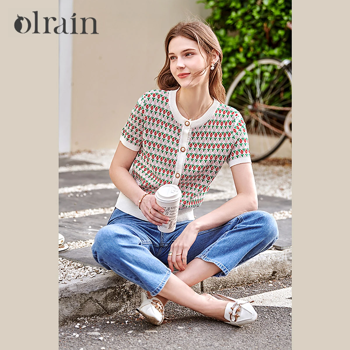 

OLrain Jacquard Knitted Cardigan 2022 Summer Crew Neck Knitted Sweater Women's Short Sleeve Bottom Knitted Sweater O21CZ38658