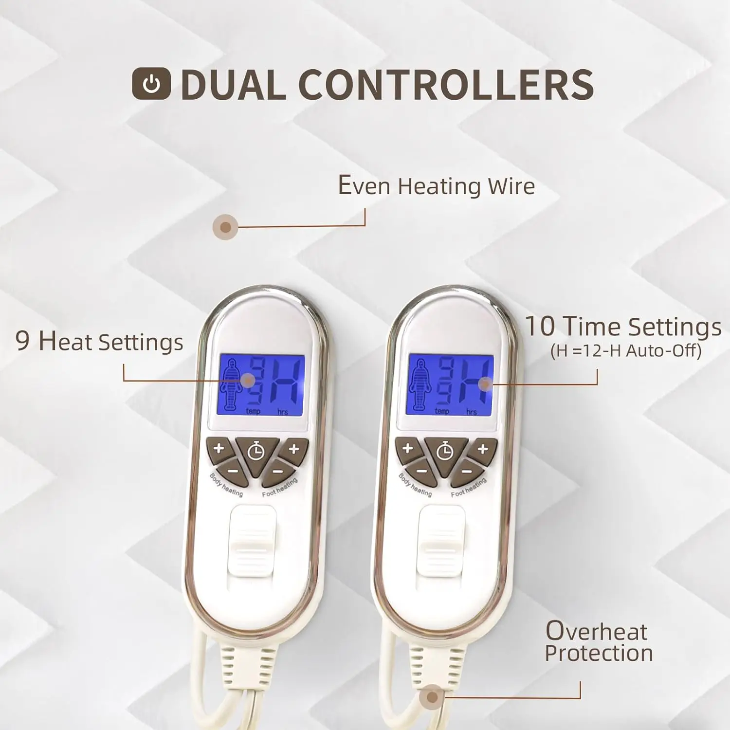 وسادة مرتبة كهربائية ممتازة متعددة المناطق، مقاس كينج، 78 بوصة × 80 بوصة، وحدات تحكم مزدوجة، 9 إعدادات للحرارة، إيقاف تلقائي لمدة 1-12 ساعة، جديد #4