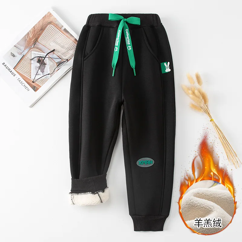 Children Sweatpants Winter Boys Girls Casual Sport Pants Thick Warm Lambs Wool Loose Pant Kids Winter Clothes 4-14 Year Trousers