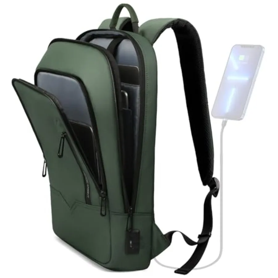 Backpack for Men Business Slim Backpack with USB Charger Computer Lightweight Anti-theft Travel