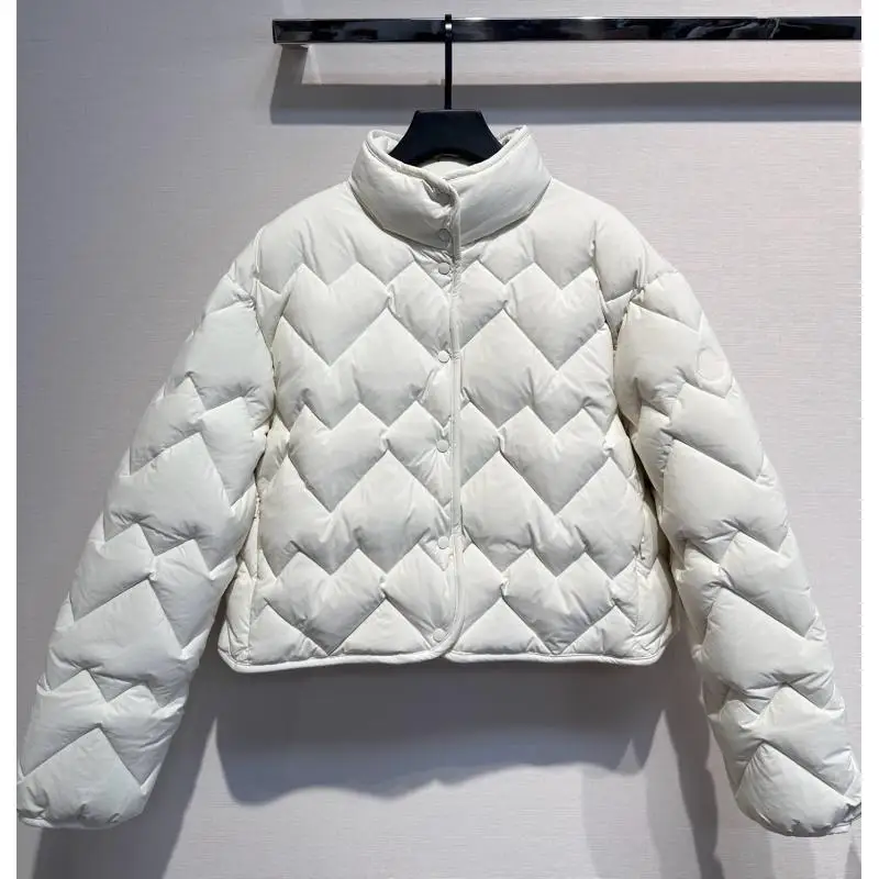 

2025 New Style Collar Rhombic Plaid Goose Down Jacket Short Coat Slim-fit Slimming Fashionable Warm Top For Women