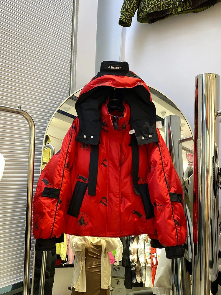 Solid Color Down Jacket 2025 Women Short Contrast Color Hooded Parkas Thickened Warm Fashion Trendy Brand Stitching Puffer Coats