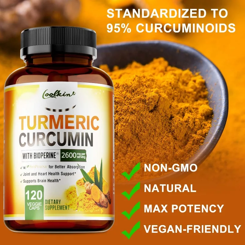 Turmeric Curcumin Capsules - Increase Cellular Energy, Promotes Bone,Heart and Brain Health,Antioxidant,Enhance Immunity,Non-GMO