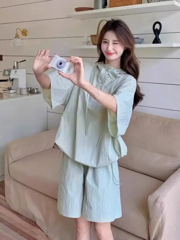 

Sweet Spor Women's Large Size Set Summer New Sle Hat Sun Protection Wide Leg orts Two Piece Suit Casual Comfortable