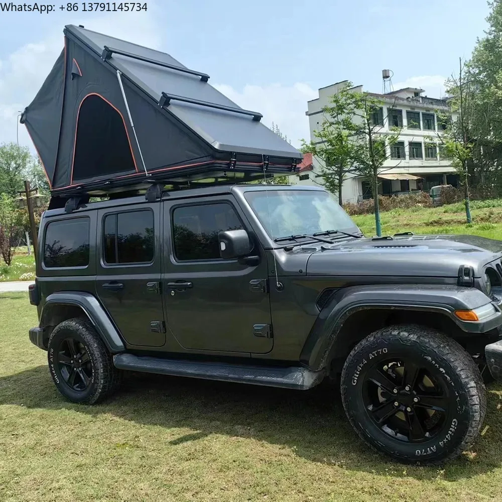 Camping Aluminum Rooftop Tent Car Triangle Clamshell Hard Shell DIY Roof Tent with Solar