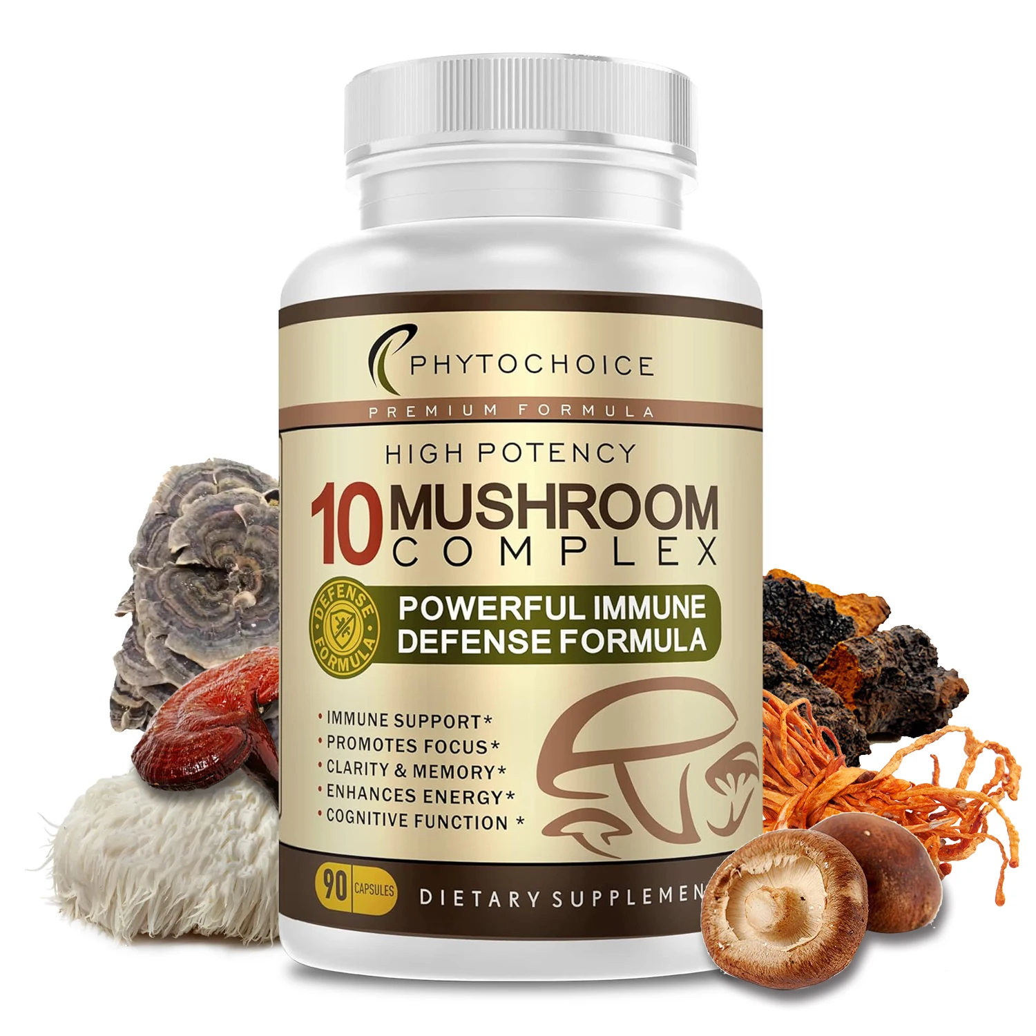 10x Mushroom Complex Capsules with Lions Mane, Chaga Nootropic Brain Supplement for Memory and Immunity