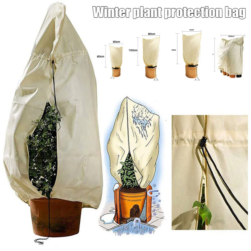 1pc Plant Anti-Frost Protection Bag Non-woven Winter Plant Tree Shrub Warm Cover Anti Freezing Bag Winter Garden Supplies