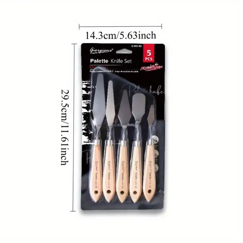 1set Scraper Oil Painting Stainless Steel Gouache Palette Knife Textured Lotus Handle