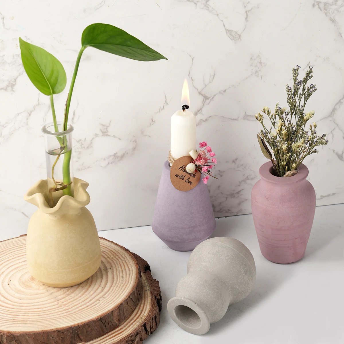 Mini Simple Vase Silicone Mold DIY Round Mouth Candle Holder Making Plaster Resin Flowerpot Crafts Casting Molds Home Decor