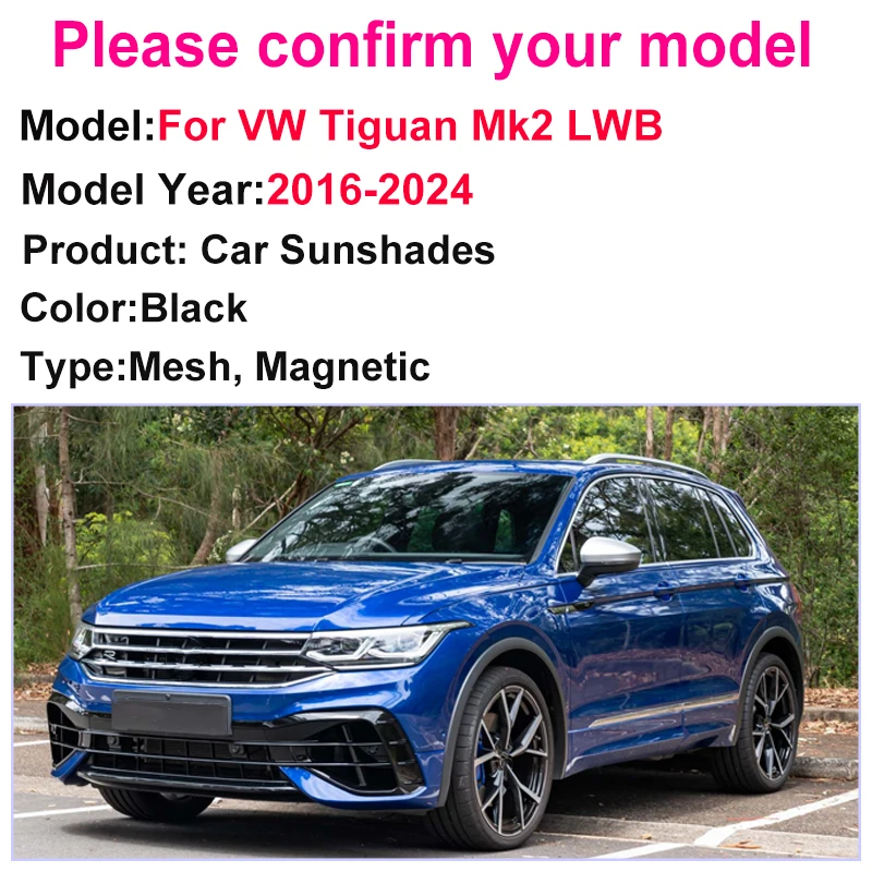 Car Window Sunshades For VW Tiguan MK2 Body Kit LWB 5-Seats 2016-2024 Car Curtain Windshield Sunscreen Light Blocking Auto Parts