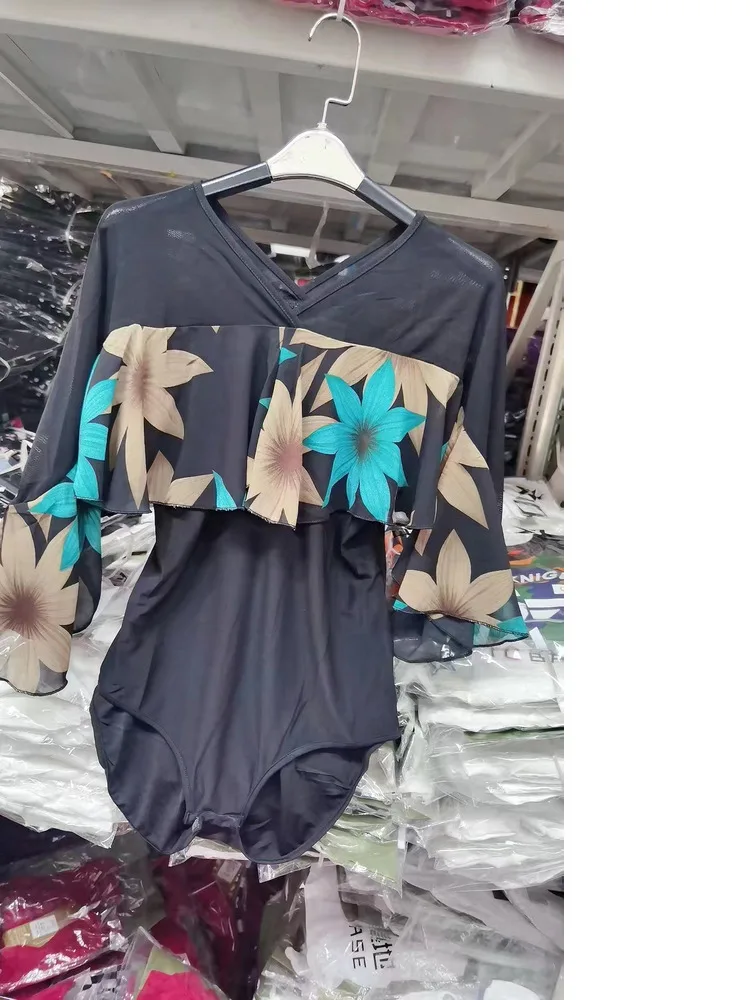 댄스 의류 Gitba 스퀘어 댄스 모던 댄스 탑 v 넥 여성 패치 워크 중간 소매 모양 성인 라틴 댄스 드레스