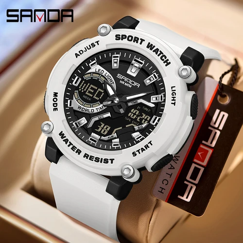 Imagen 2 del producto Reloj deportivo SANDA 3374 con pantalla dual para estudiantes, reloj electrónico resistente a los golpes y caídas, resistente al agua hasta 5 ATM, con luz nocturna