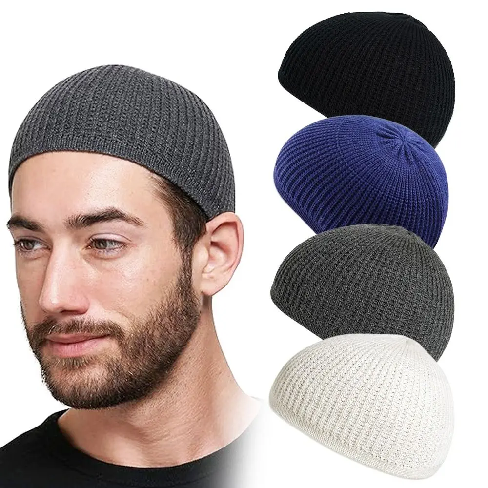 

Новая однотонная кепка Kufi, дышащая вязаная шапка с черепом, повседневная вязаная шапка крючком для женщин