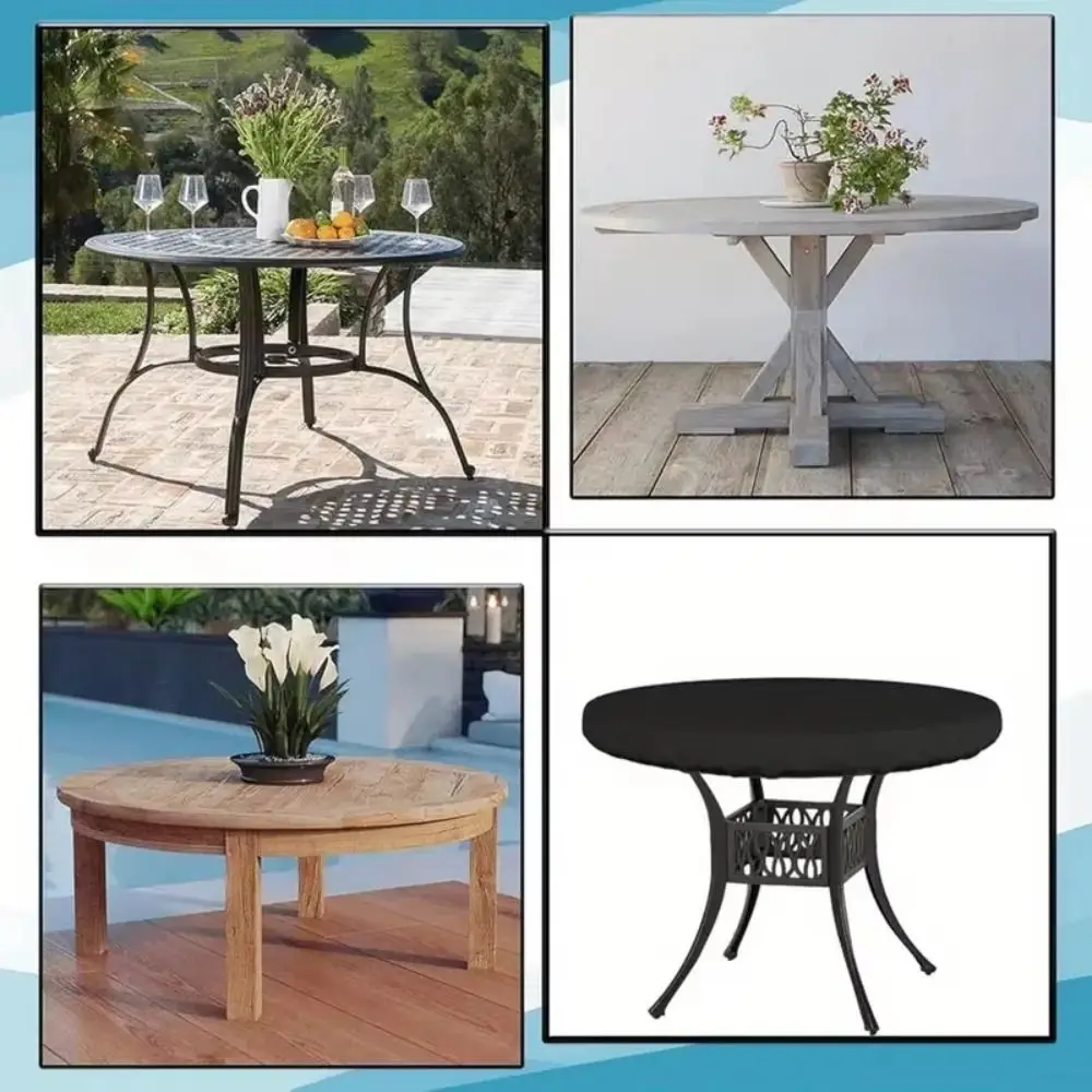 Waterproof Round Table Cover Dustproof 210D Oxford Garden Furniture Cover Round Shape UV Resistant Outdoor Table Protector