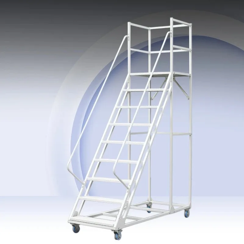 Warehouse Portable Rolling Mobile Work Platform Cold-rolled Steel Ladder with Handrail Steel Ladder Industrial Ladder