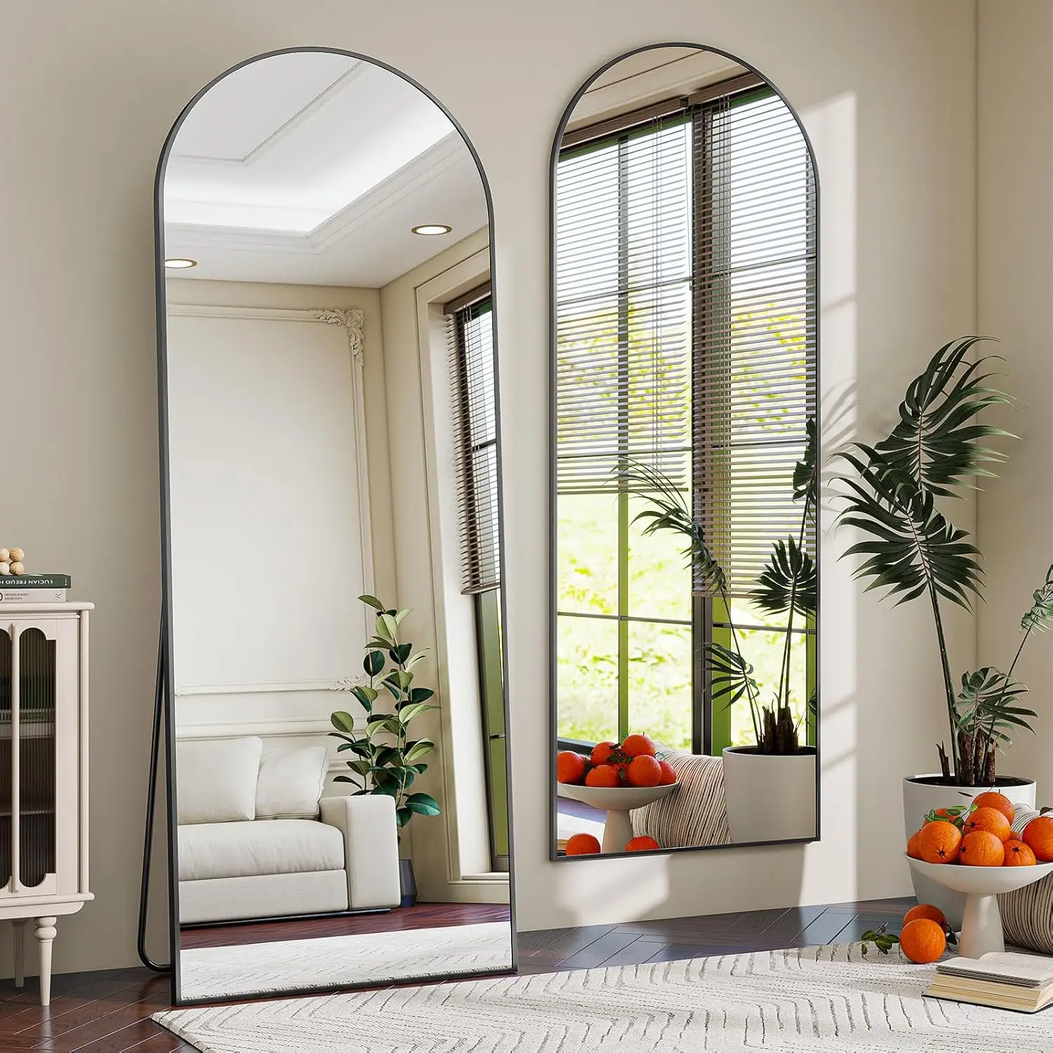 

56" x 21" Arch Full Length Mirror with Aluminum Frame - Standing, Leaning or Hanging for Bedroom, Living Room in Black