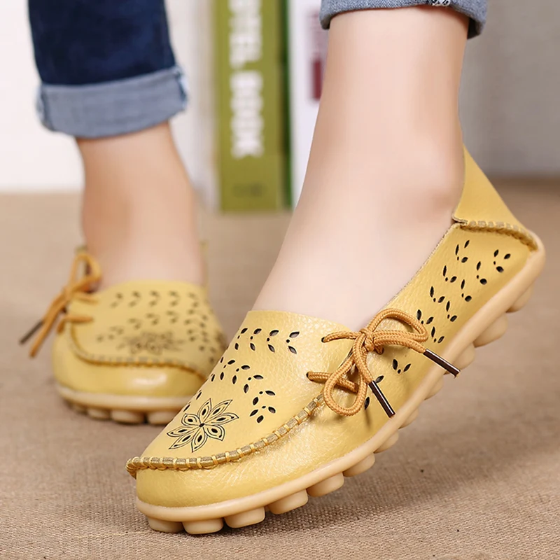 Women Flat Soft Genuine Leather Shoes Woman Loafers Slip On Driver Mocassin Femme Breathable Summer Flats Women Leather Shoes