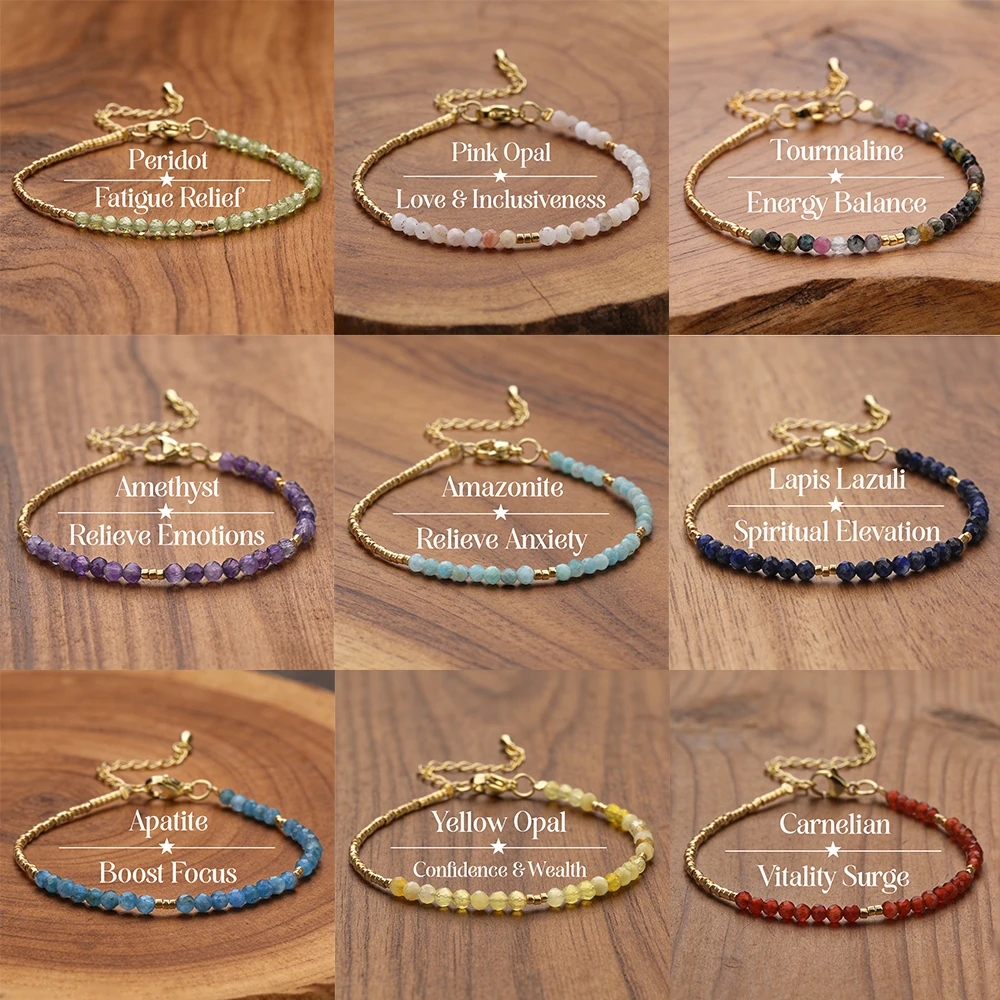 Wholesale 3mm Natural Stone Tourmaline Peridot Black Spinel and Miyuki Seed Beads Bracelet Healing Stones Bracelet for Women