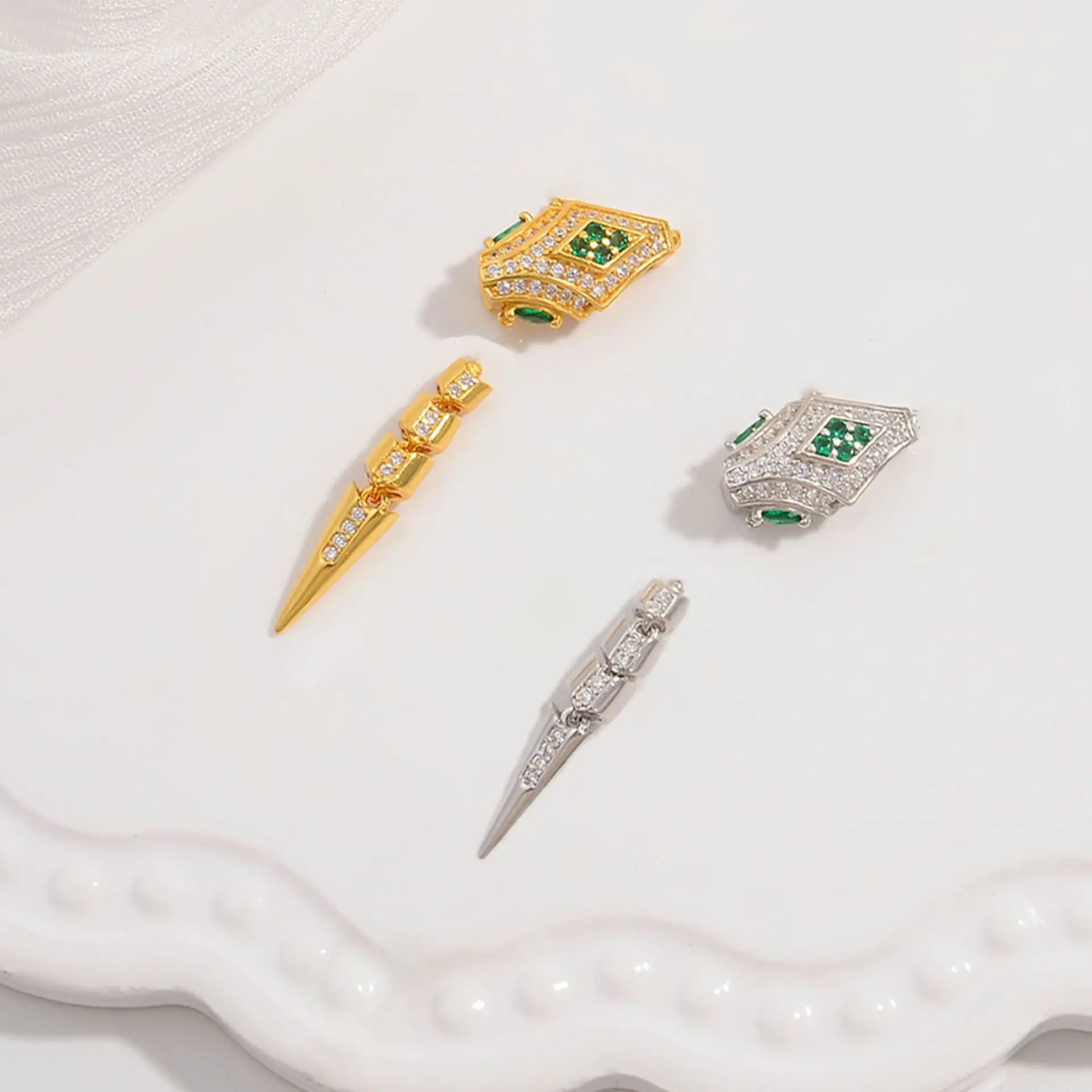 

S925 Стерлингового Серебра Изумрудная Змея Пряжка Роскошный Винтаж DIY Жемчужный Браслет Ожерелье Концевая Застежка и Разъем