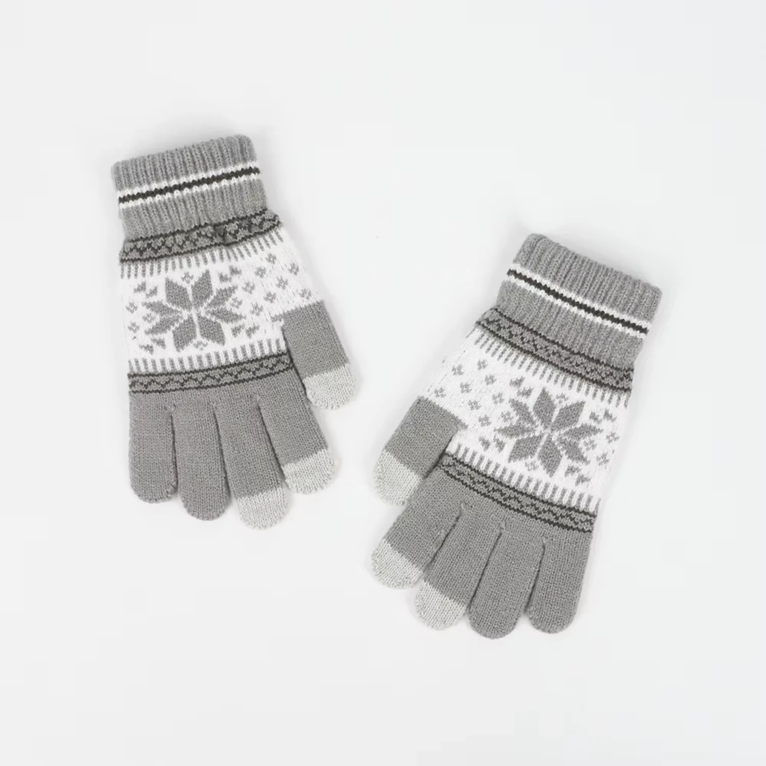 Guanti touch screen caldi in stile coreano con fiocco di neve Guanti in maglia jacquard di velluto natalizio e invernale