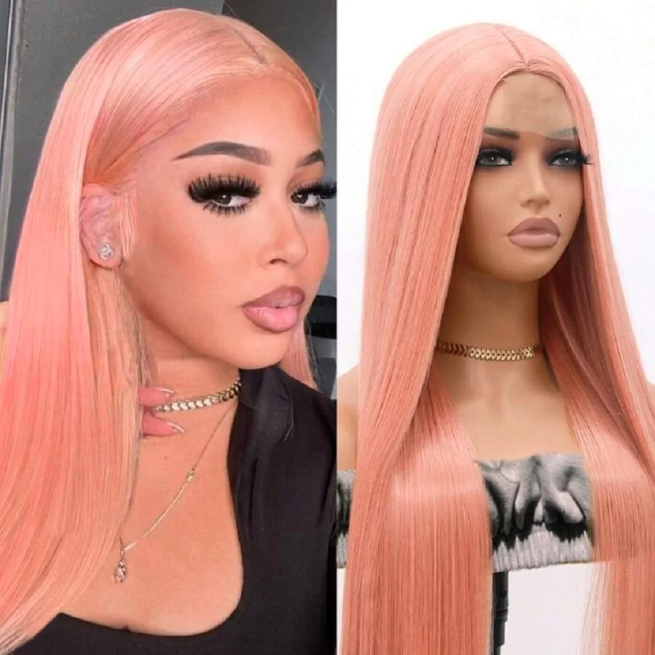 

Розовый парик 13X6 из прямых натуральных волос, окрашенный, с HD-кружевной передней частью 13X4, бразильский, предварительно прорезанный, для женщин, 30-38 дюймов