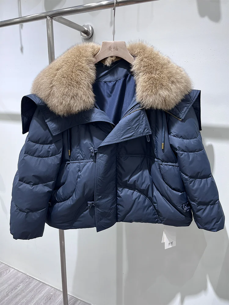 2025年 レディース 天然リアルフォックスファーカラーコート 冬用グースダウンジャケット カジュアル女性服