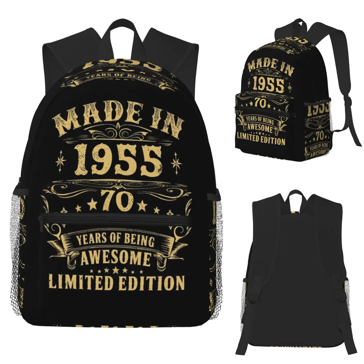 

Made In 1955 70 Years Of Being Awesome Vintage Bday Student Backpack School Bag Hiking Travel Daypack Bookbag Shoulder Bags