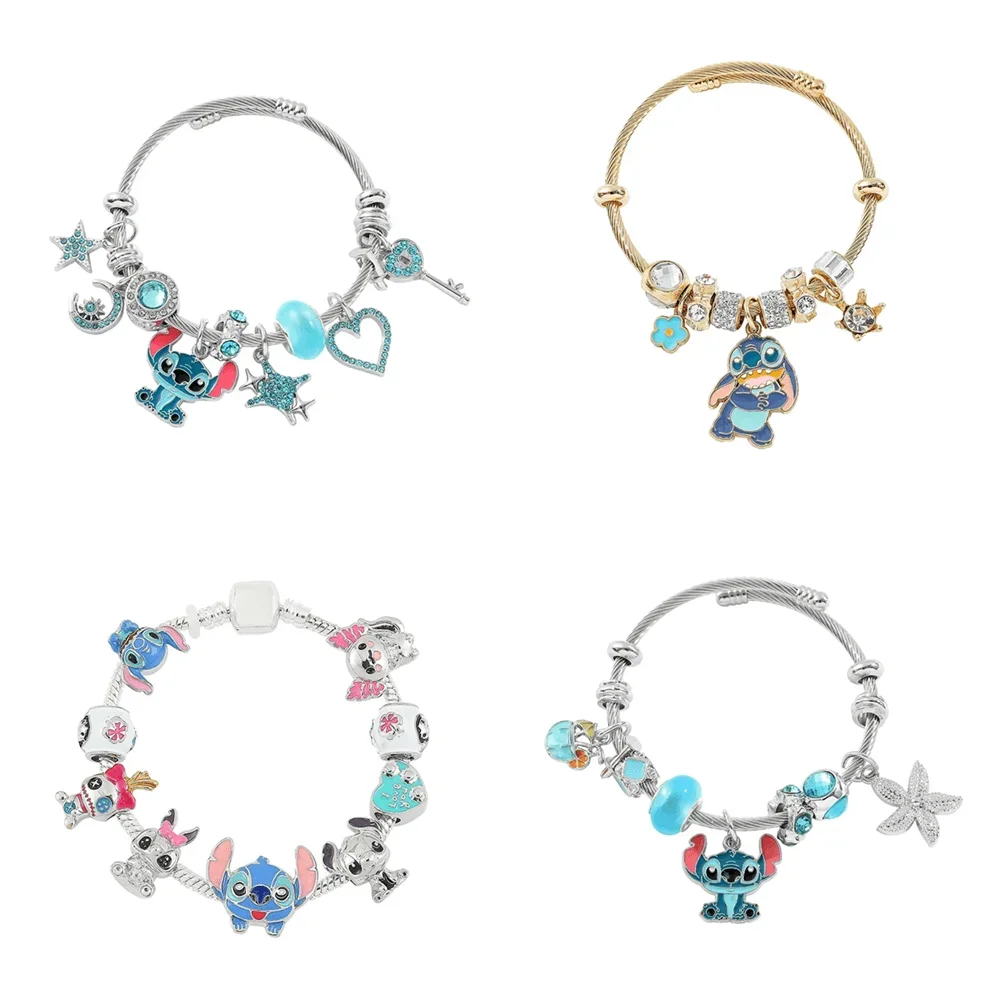 Disney Stitch Pandora Bracelet Cartoon Anime Fashion DIY Beads Rhinestone Cute Girls Bracelet Charm Jewelry Child Christmas Gift